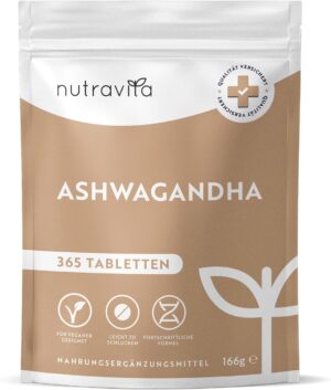 Ausdauer & Energie – Ashwagandha Tablets - 365 Vegan Tablets for 1 Year Supply - 60mg per Tablet - Nutravita