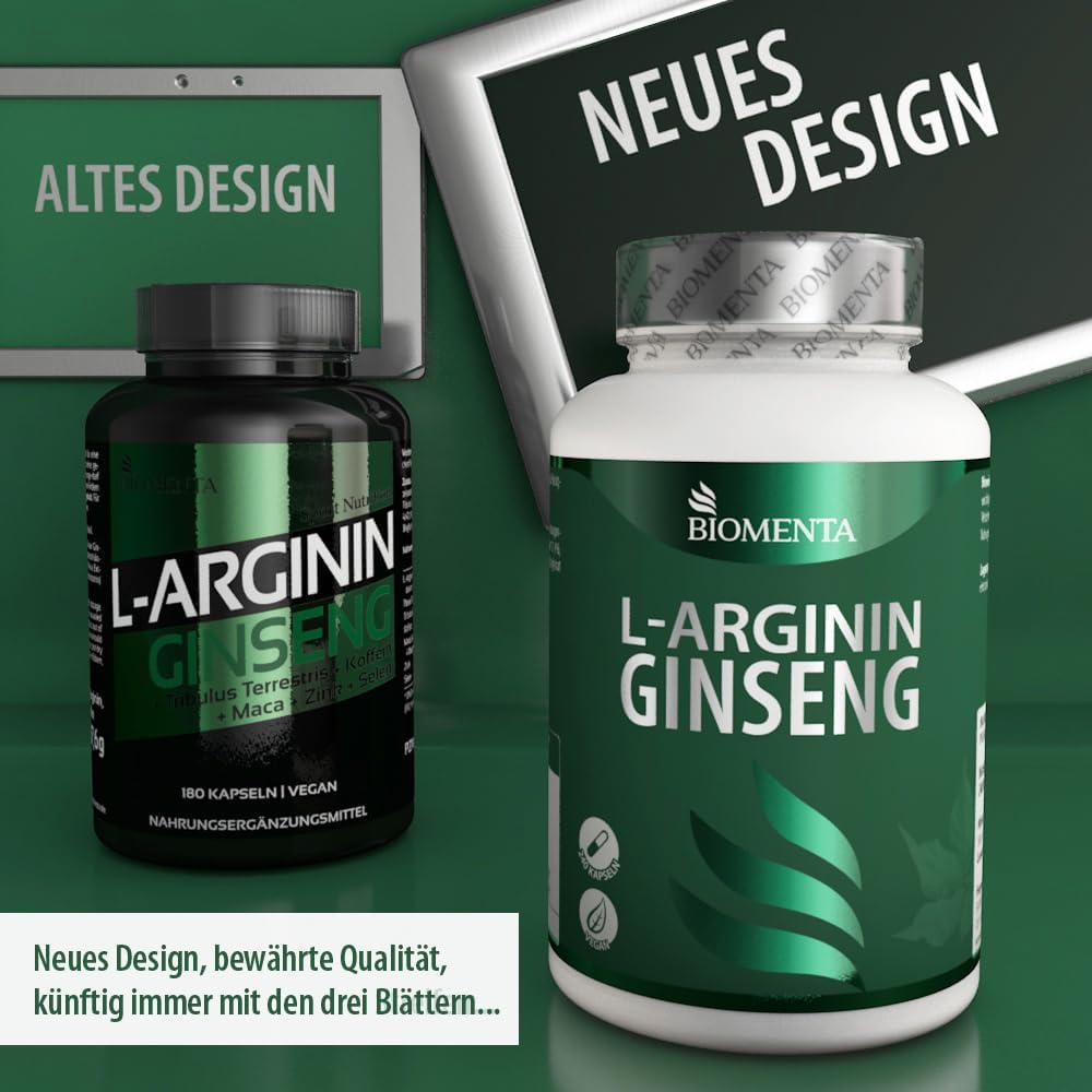 Potenzmittel & Standfestigkeit – BIOMENTA Arginine Ginseng - 240 Amino Acid Capsules High Dose - Active Ingredient Complex with L-Arginine, Ginseng Root, Maca, Tribulus Terrestris, Zinc, Selenium - Vegan - Premium Quality – Bild 2