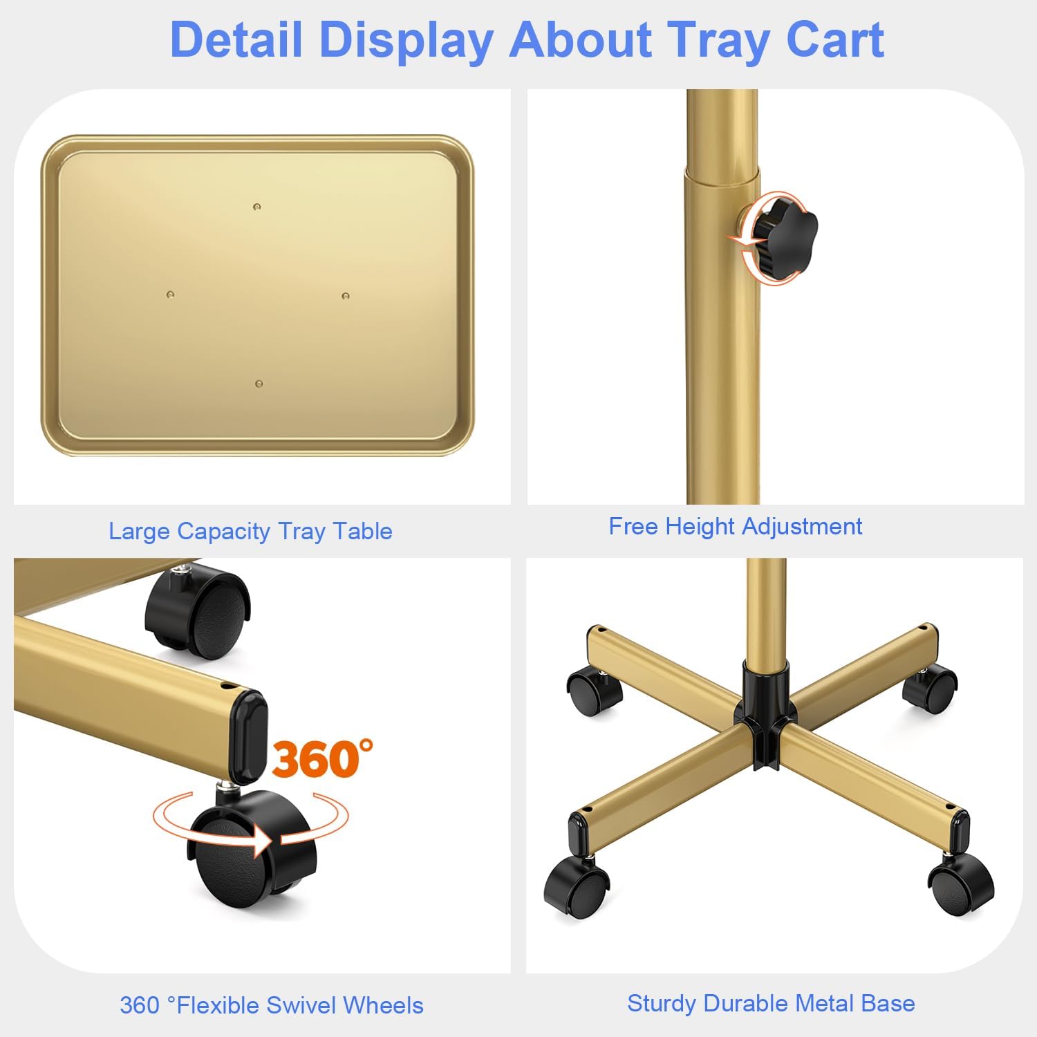 Potenzmittel & Standfestigkeit – Salon Tray Trolley Adjustable Height Tattoo Tray Spa Trolley for Beauty Hairdressers Dental Clinic Champagne Gold – Bild 4