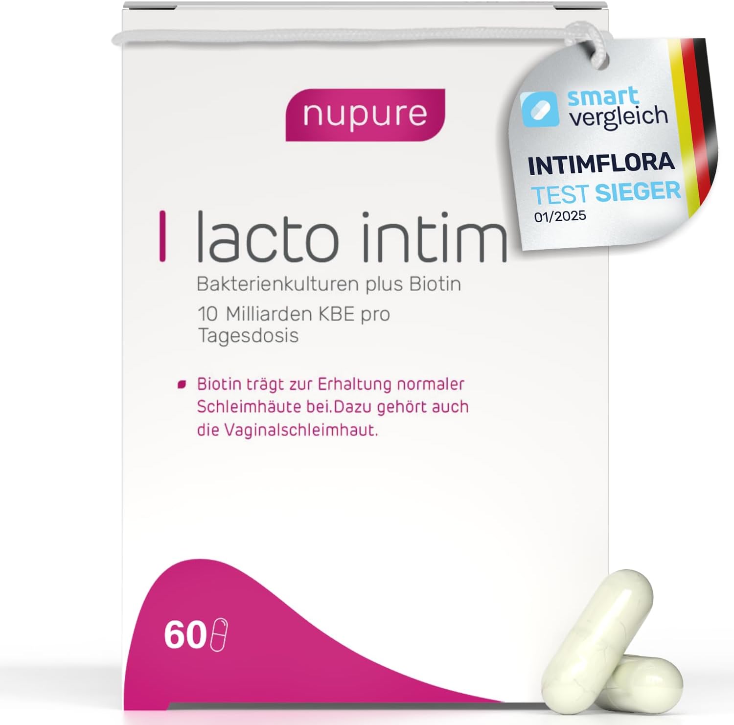 Penisvergrößerung & Pflege – Nupure® Lacto Intimate Vaginal Lactic Acid Bacteria, Plus Biotin for Mucous membranes, Oral Intake, Vaginal Probiotics, 60 Capsules, Vegan, Lactose Free