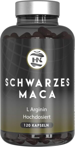 Potenzmittel & Standfestigkeit – Maca Capsules with L Arginine High Dose. Maca Root 20:1 Equivalent to 24000 mg for Maximum Energy and Performance, Black Maca with Vitamins B6 and B12, Black Maca for Men and Women (120 Capsules)