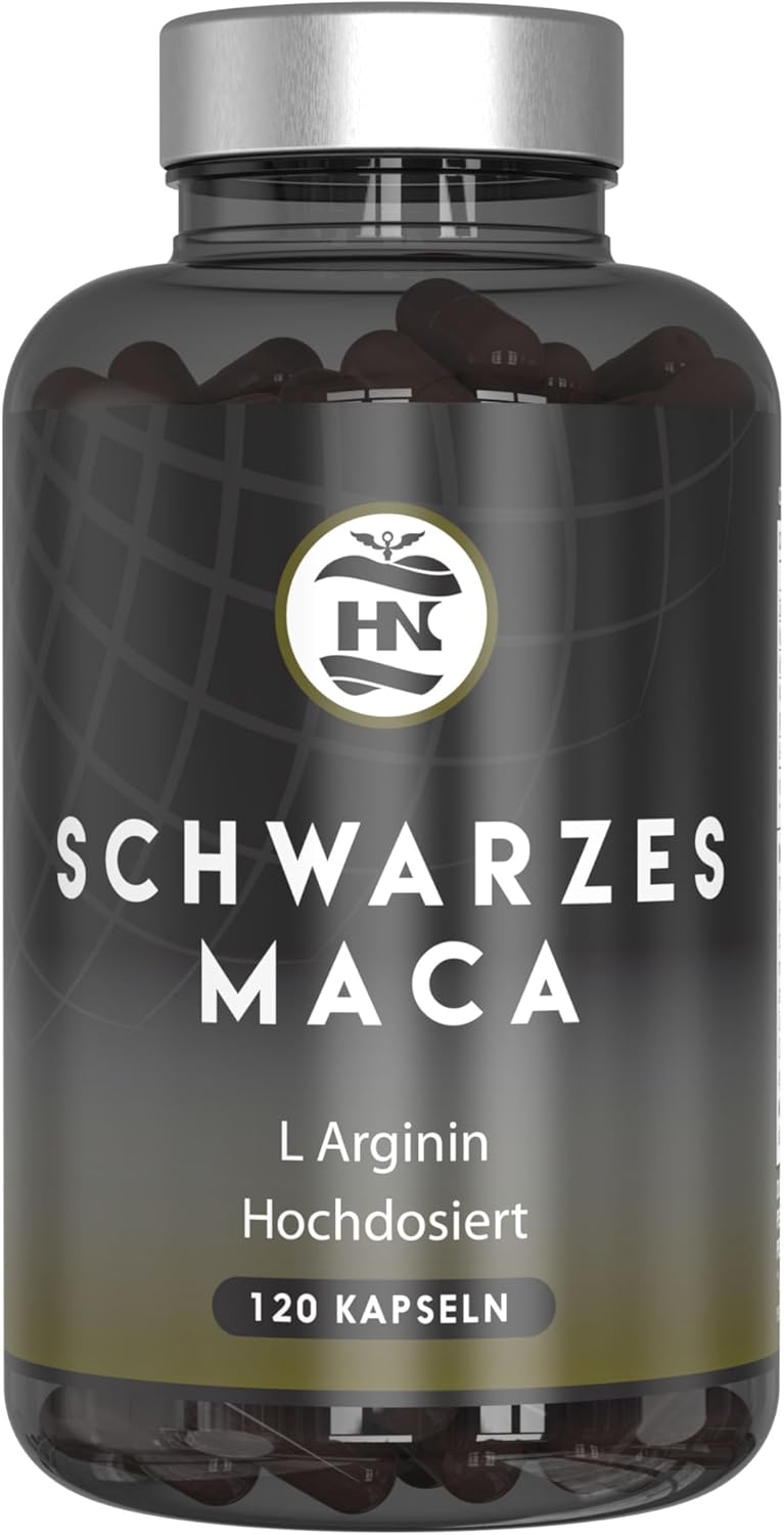 Potenzmittel & Standfestigkeit – Maca Capsules with L Arginine High Dose. Maca Root 20:1 Equivalent to 24000 mg for Maximum Energy and Performance, Black Maca with Vitamins B6 and B12, Black Maca for Men and Women (120 Capsules)