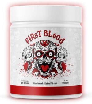 Potenzmittel & Standfestigkeit – First Blood Pre Workout Fitness Booster with L-Arginine + Citrulline + Beta Alanine + Caffeine 370 g Entry Booster Iced Tea Peach Flavour