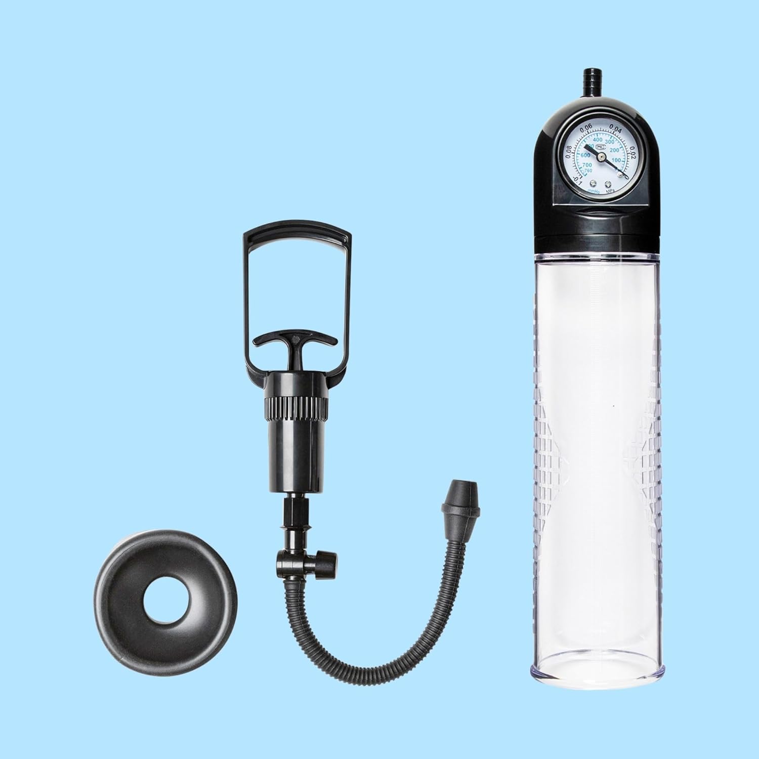 Penisvergrößerung & Pflege – MR.MEMBR Pump with Pressure Gauge - Manual Pump for an Extra Full and Strong Erection - Vacuum Pump for Enlargement - Vacuum Pump for Men - 28 cm - Clear – Bild 6