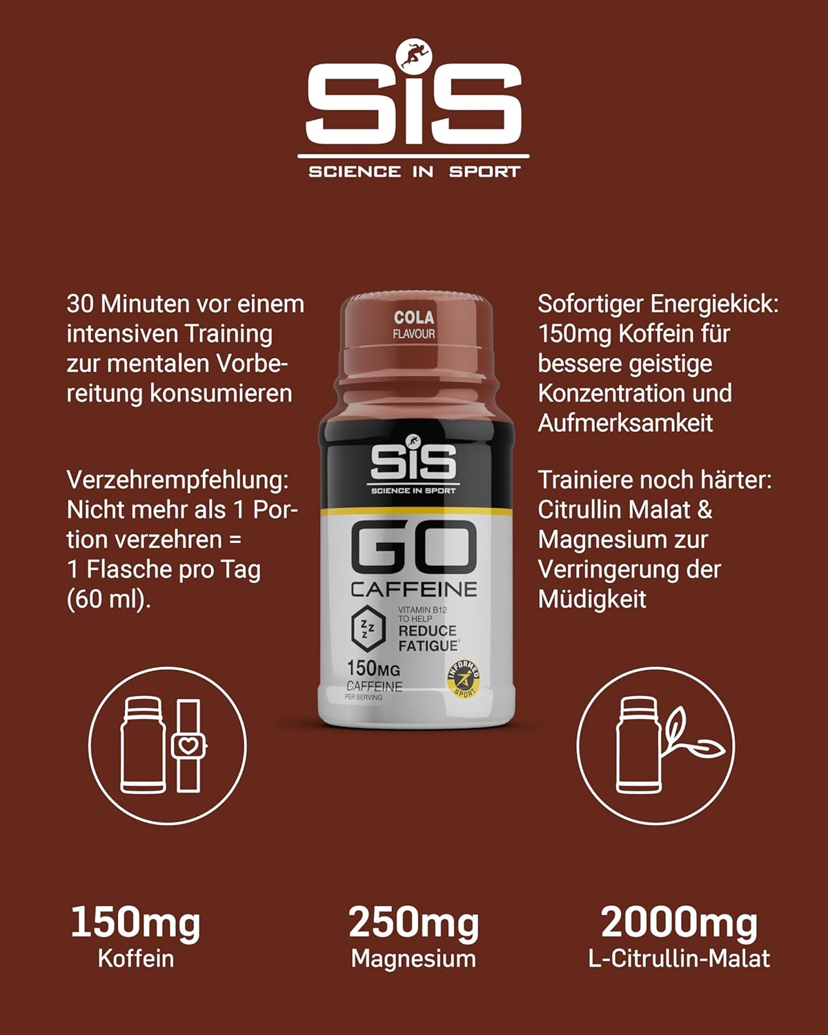 Ausdauer & Energie – Science in Sport GO Caffeine 12 x 60 ml Cola Caffeine Shots with 150 mg Caffeine per Shot, Pre Workout Booster with Valuable Vitamin B2, Vitamin B12 and Magnesium – Bild 4