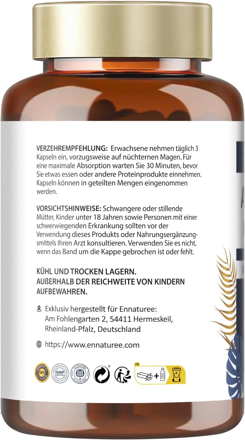 Ausdauer & Energie – 18 Amino Acids Complex High Dose - 9 EAA + 9 NEAA Amino Acids Capsules with BCAA - 120 Capsules – Bild 9