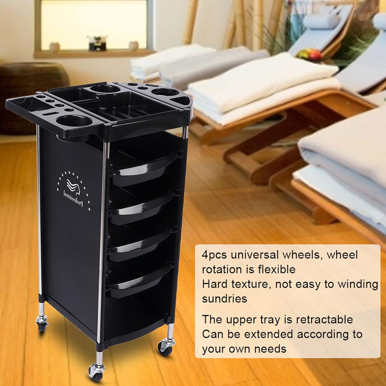 Potenzmittel & Standfestigkeit – 6-Layer Storage Trolley Salon Trolleys for Hairdressing Salon Tools with Wheels, Extendable Tray, 5 Drawers, Salon Trolley for Additional Hairdressing Storage – Bild 4