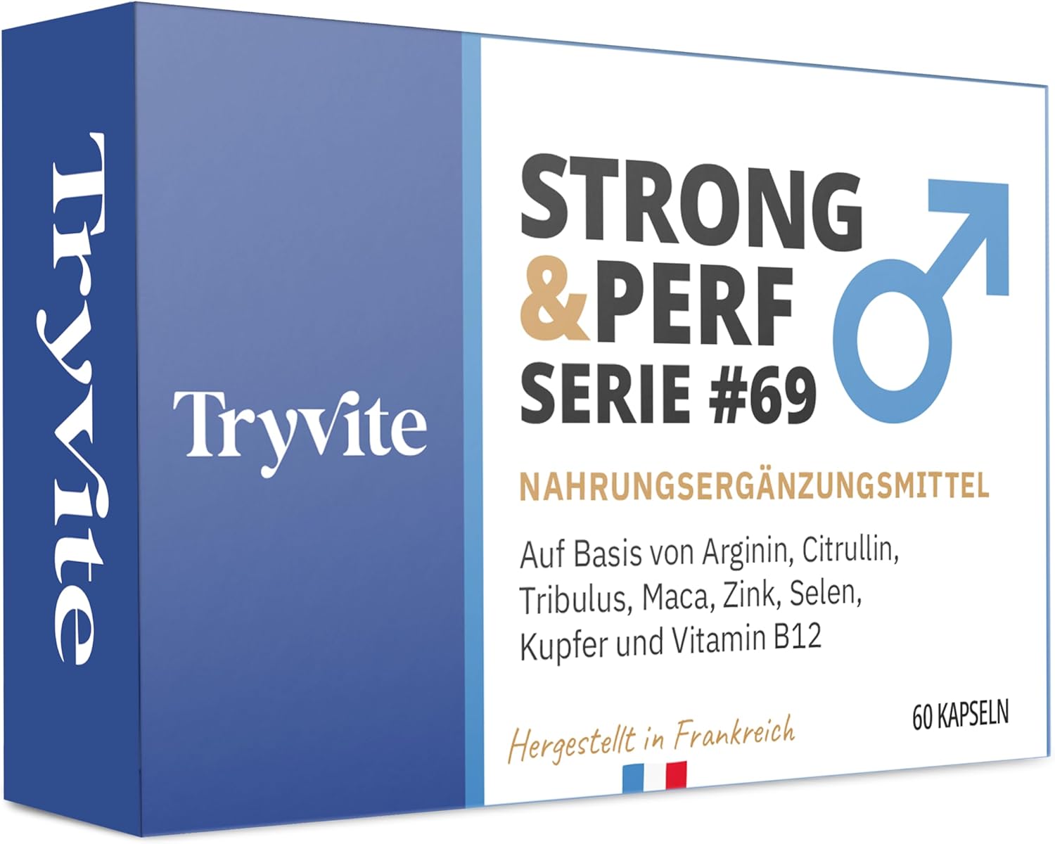 Potenzmittel & Standfestigkeit – TRYVITE Strong & Perf – 60 Capsules for Men – Complex of Ginseng & Maca + Arginine & Citrulline – Zinc & Selenium for Endurance, Vitality & Energy