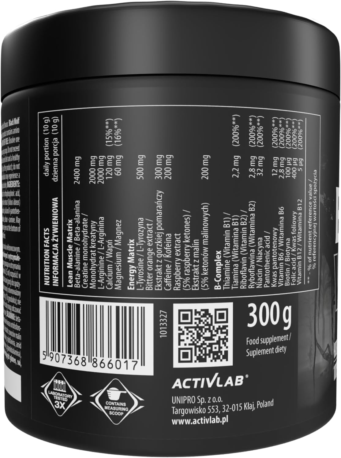 Ausdauer & Energie – Activlab Black Wolf Pre Workout 300g - High Dose Booster with Creatine, Beta-Alanine, L-Arginine & Caffeine - Energy, Muscle Pump & Endurance - Multifruit – Bild 4