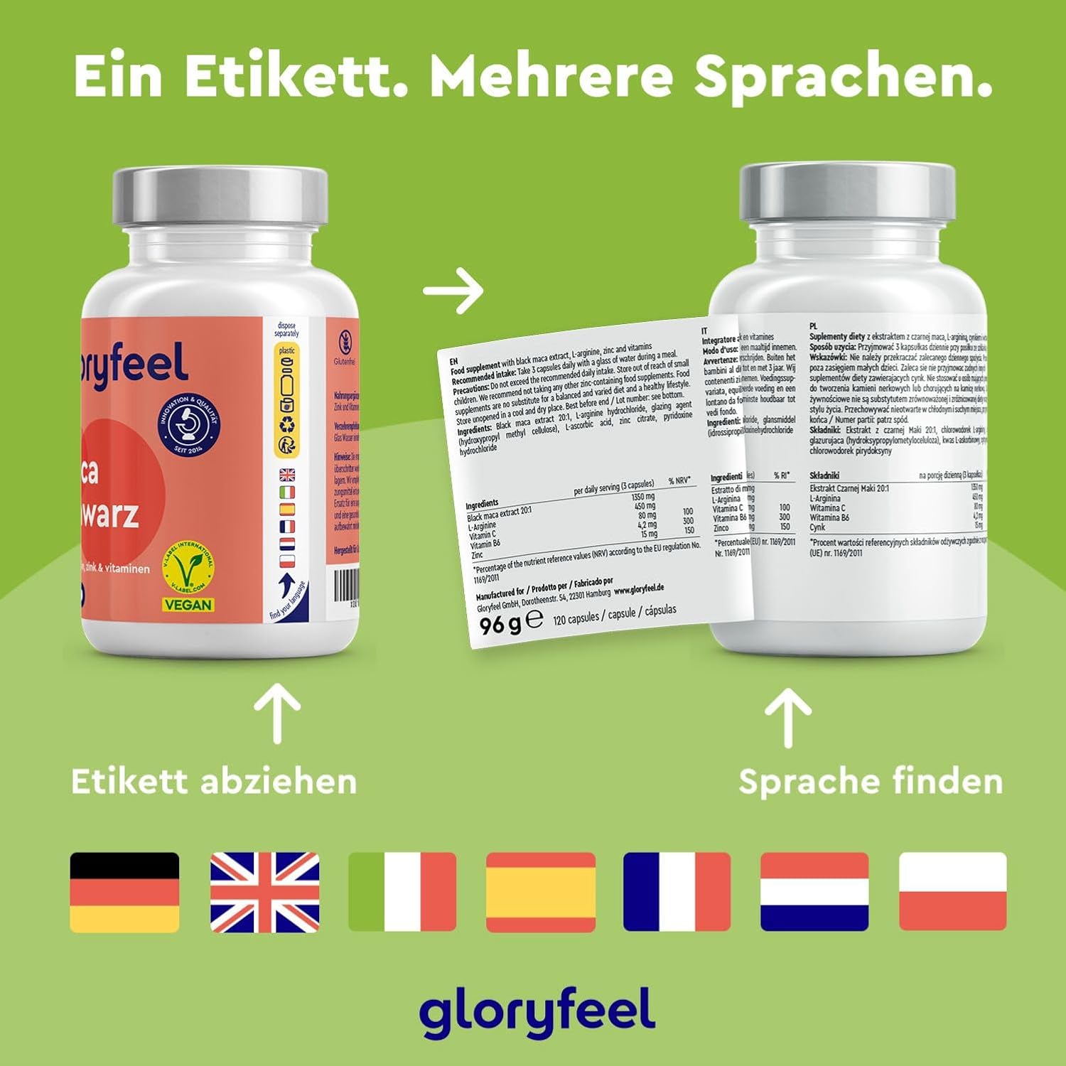 Potenzmittel & Standfestigkeit – Maca Capsules 27000 mg (20:1 Extract) + L-Arginine, Vitamin B6, B12 & Zinc - Maca Powder Black High Dose - Vegan, Laboratory Tested, No Additives Made in Germany – Bild 7