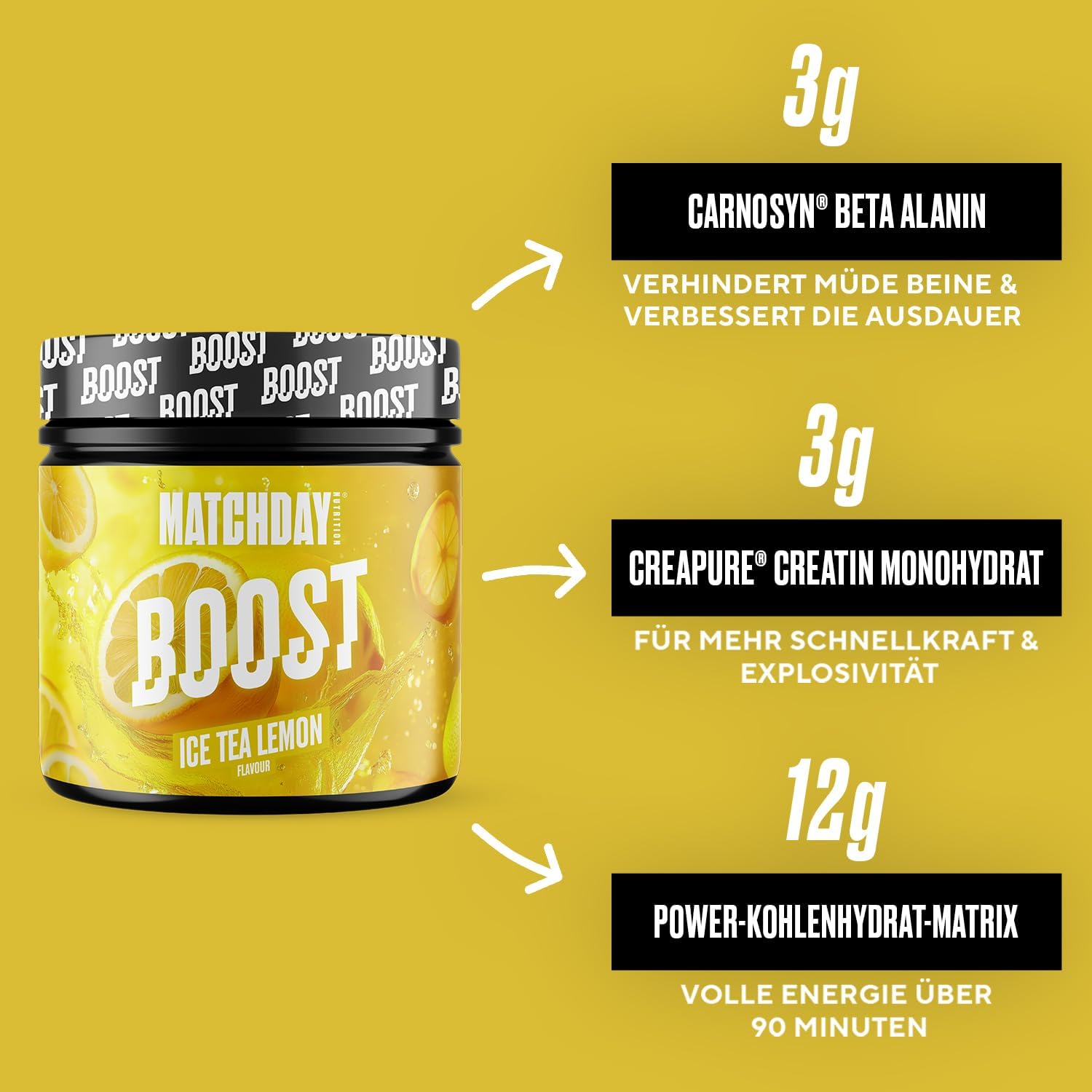 Ausdauer & Energie – MATCHDAY NUTRITION Boost for Footballers I ATP Booster I Athlete Drink with Amino Acids and Carbohydrates I 20 Servings for More Speed Power, Explosivity & Endurance (Ice Tea Lemon) – Bild 4