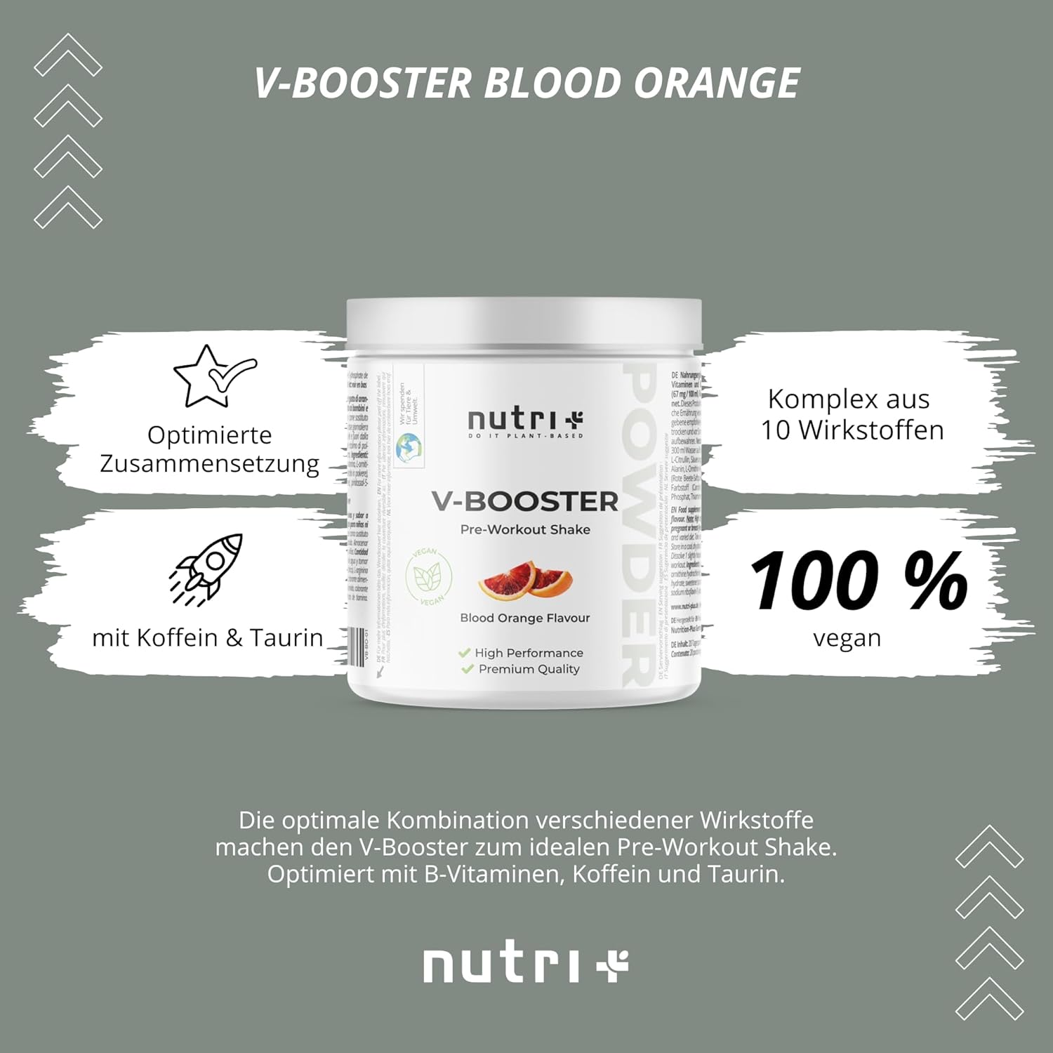 Ausdauer & Energie – Nutri + Pre-Workout Booster Pump without Creatine - Lump-free, High Dose + Vegan - Caffeine Citrulline Arginine Beta-Alanine Taurine - Blood Orange 400 g – Bild 2