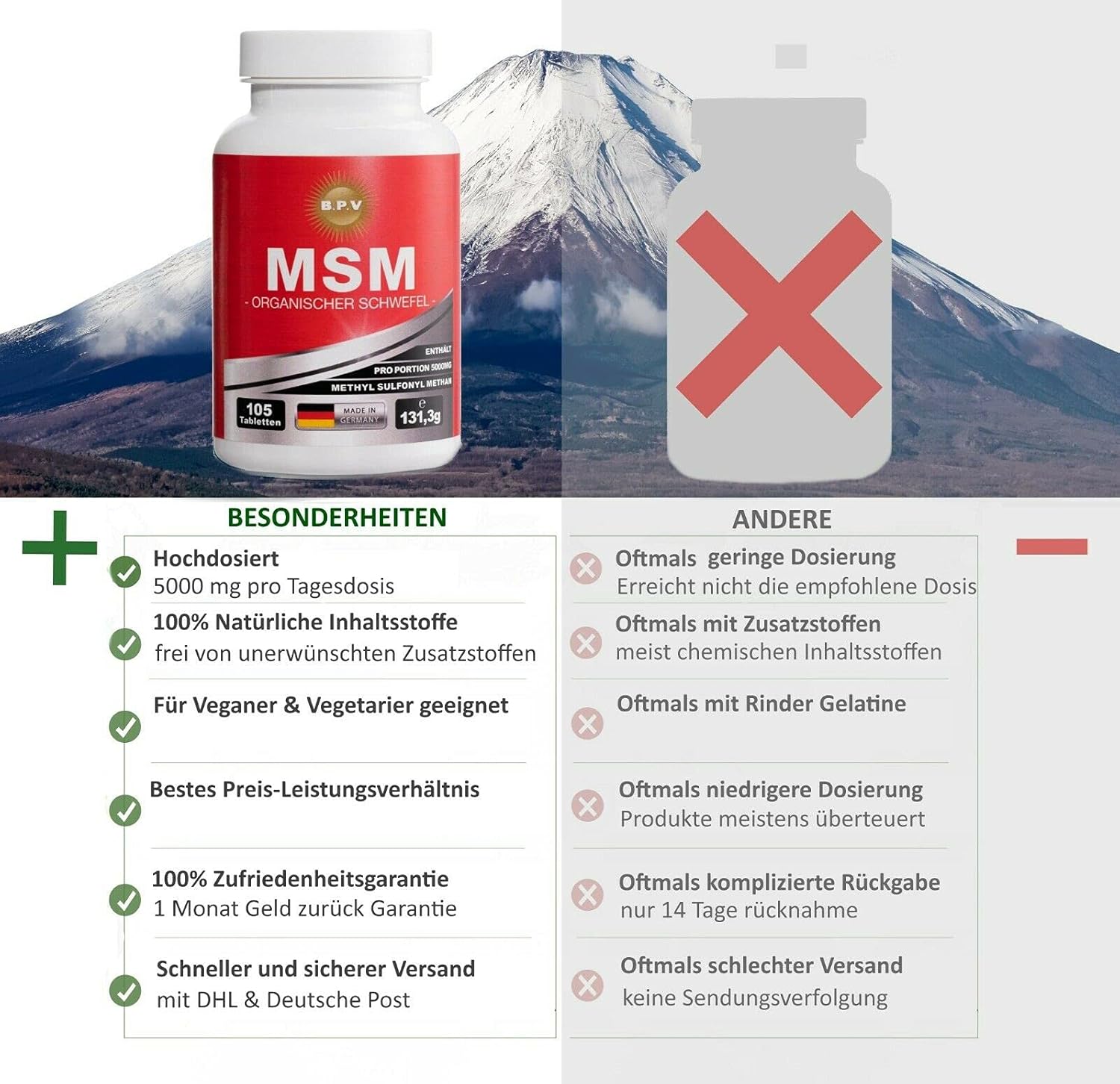 Potenzmittel & Standfestigkeit – BPV - MSM 2 x 105 Tablets - Organic Sulphur - High Dose 5000 mg Daily Dose – Bild 5