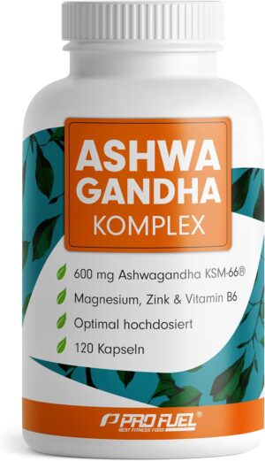 Ausdauer & Energie – Ashwagandha Capsules High Dose 120x - 600 mg Ashwagandha KSM-66 per Day - Complex with Ashwagandha Root Extract, Magnesium, Zinc, Vitamin B6 and Piperine - Laboratory Tested with Certificate - 100%