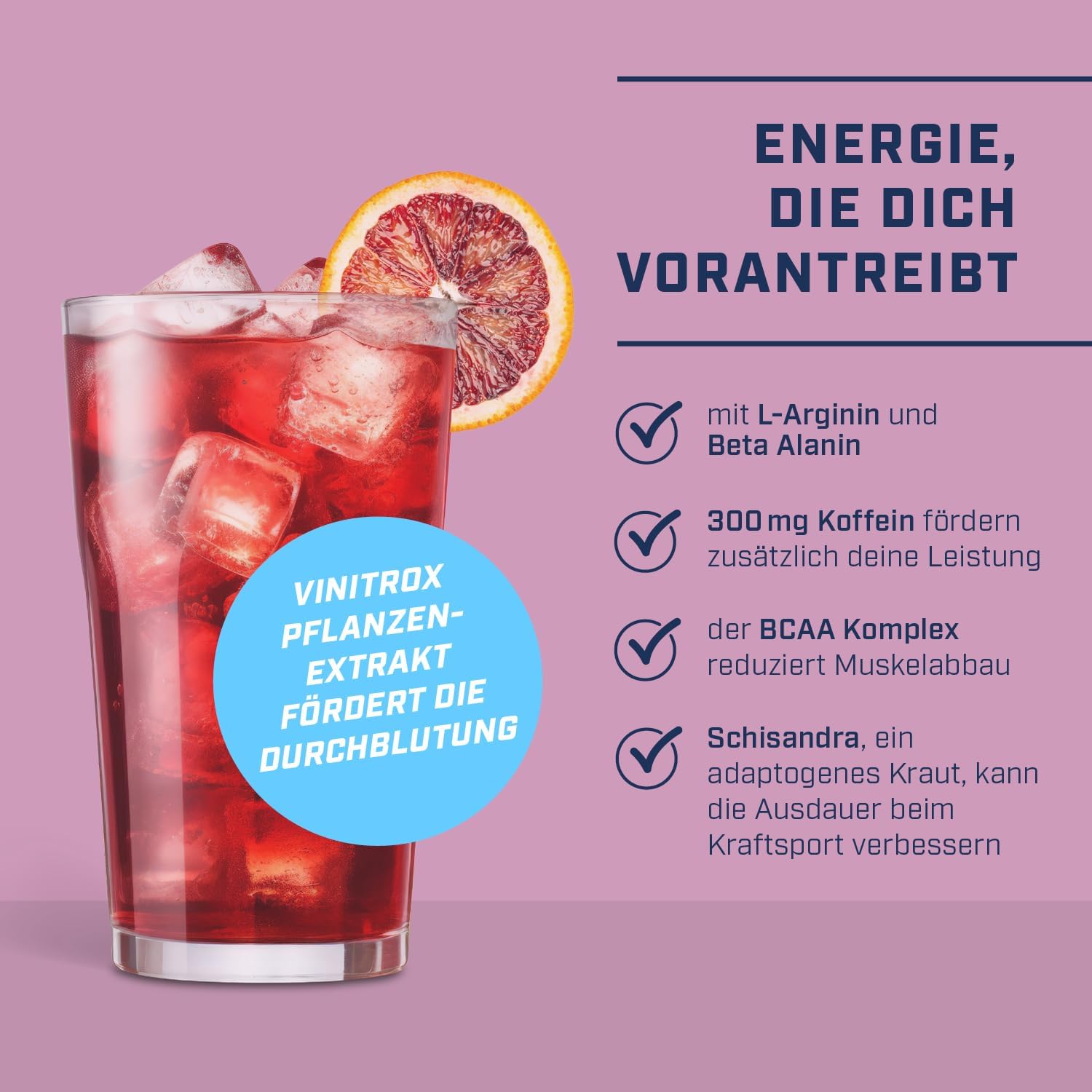 Ausdauer & Energie – Energybody® No Regrets Preworkout Booster 256 g for Strength Training, Endurance or Gaming/Strong Caffeine Booster with BCAA Arginine, Beta-Alanine, Taurine - Purple Orange Flavour - 18 Servings – Bild 3