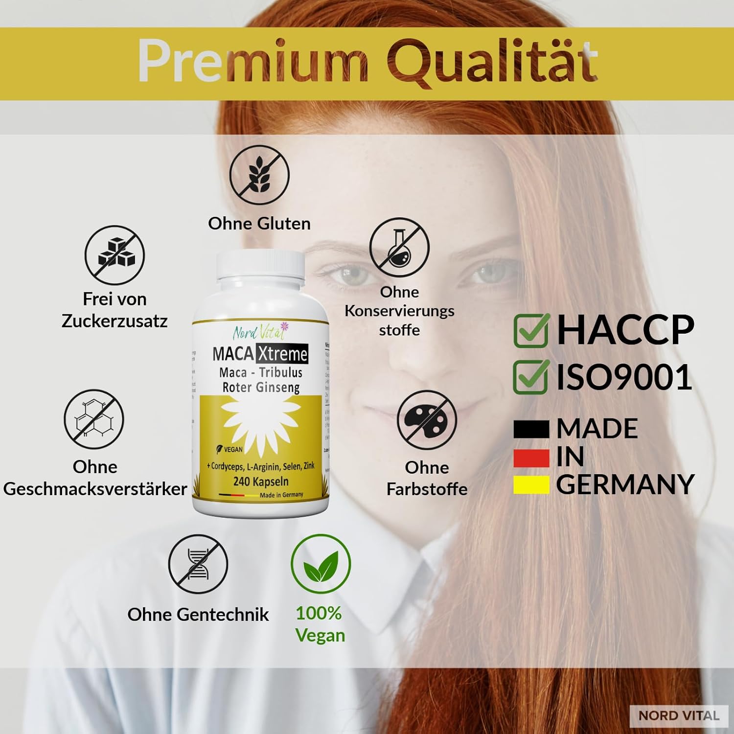 Potenzmittel & Standfestigkeit – Nord Vital Maca Capsules with Cordyceps, L-Arginine and Tribulus Terrestris - Ultra High Dose - with Zinc and Selenium - 240 Vegan Capsules - Made in Germany - High-Quality Formula – Bild 3