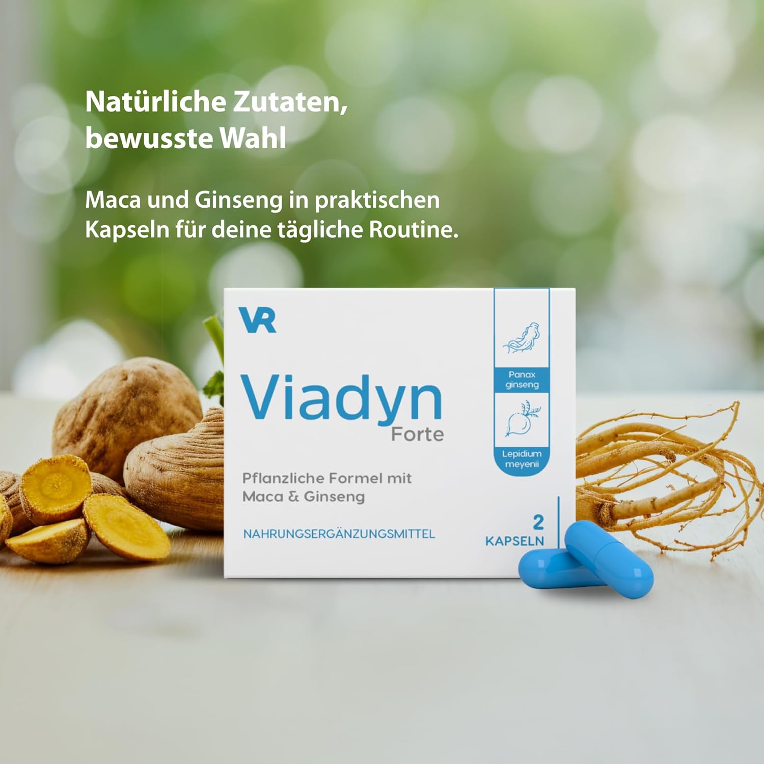 Potenzmittel & Standfestigkeit – Viadyn - Dietary Supplement for Men with Maca, Ginseng & Tribulus - Vegetable Formula for Vitality & Wellbeing - Made in EU (2 Capsules) – Bild 2