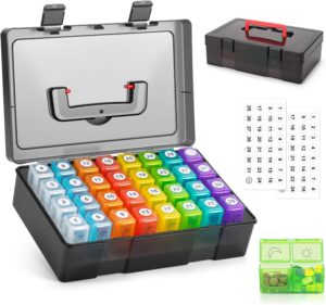 Potenzmittel & Standfestigkeit – Monthly Pill Box 2x Daily, 32 Compartments AM/PM - Large Travel Pill Box for 30 Days, Medicine Box for Vitamins & Tablets, Practical Portable Medicine Box