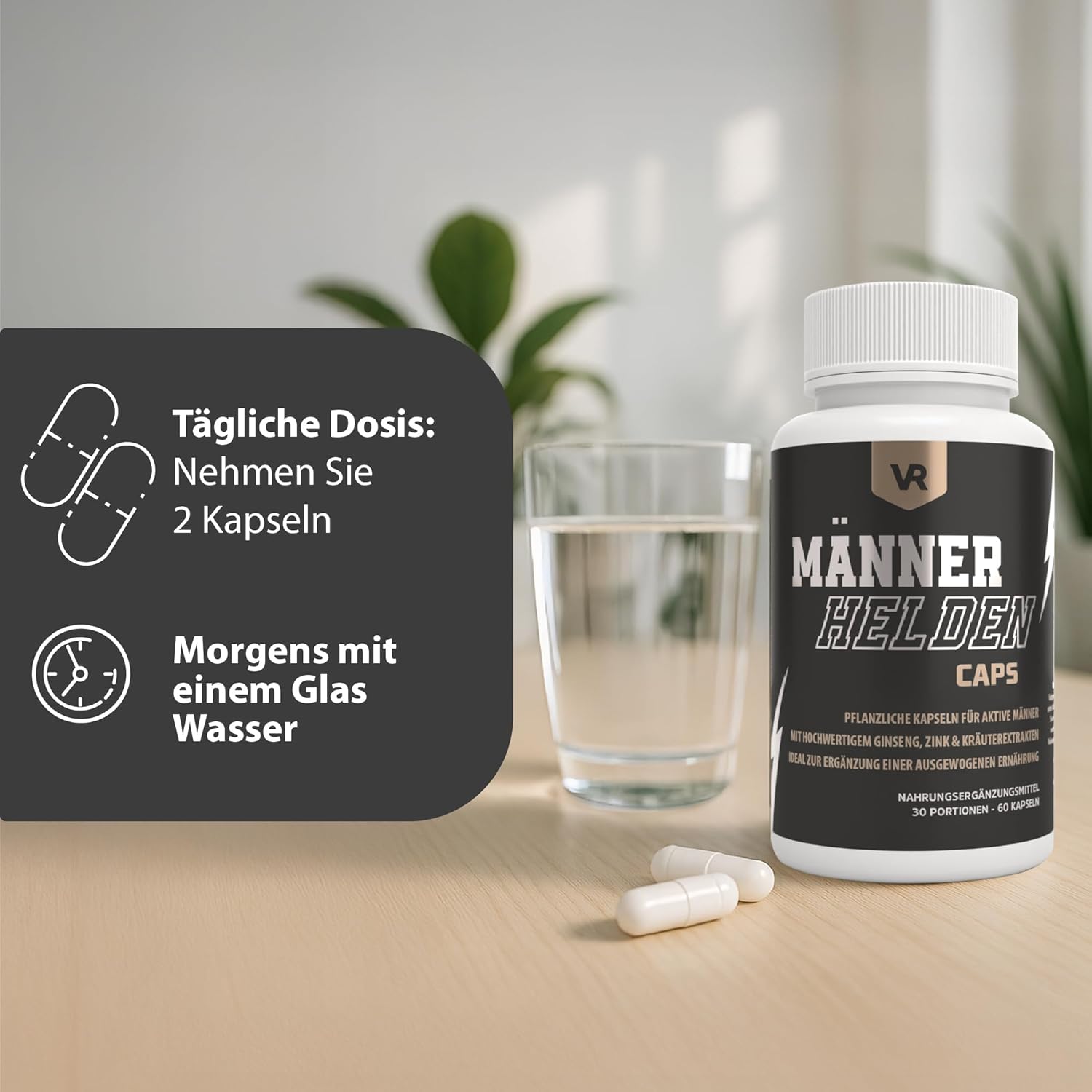Potenzmittel & Standfestigkeit – Men's Hero Caps - 60 Capsules - Ginseng, Zinc, Bioperine & Plant Extracts for Men - Energy, Endurance & Focus - Vegan & No Additives - Made in the EU - Laboratory Tested Quality – Bild 5