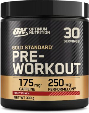 Ausdauer & Energie – Optimum Nutrition Gold Standard Pre Workout Energy Drink Powder with Creatine Monohydrate, Beta Alanine, Caffeine and Vitamin B Complex, Fruit Punch, 30 Servings, 330g
