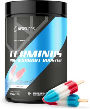 Ausdauer & Energie – NEOSUPPS Pre Workout Booster Terminus XXL Ice Pop 540 g, Fitness & Gym, Pre Workout Booster Vegan, Pump & Focus, Tested Quality, 8,000 mg L-Citrulline, 20 Servings
