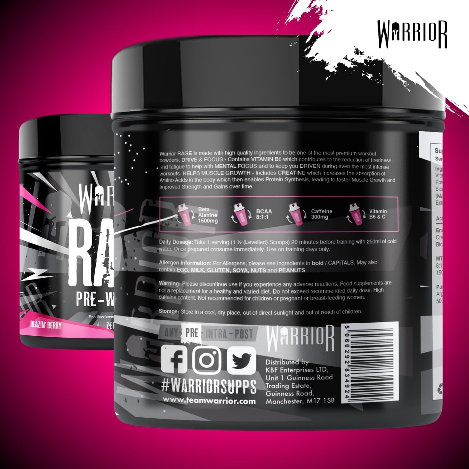 Ausdauer & Energie – Warrior RAGE Pre Workout Powder, Blazin' Berry, 392g (45 Servings) – Bild 4