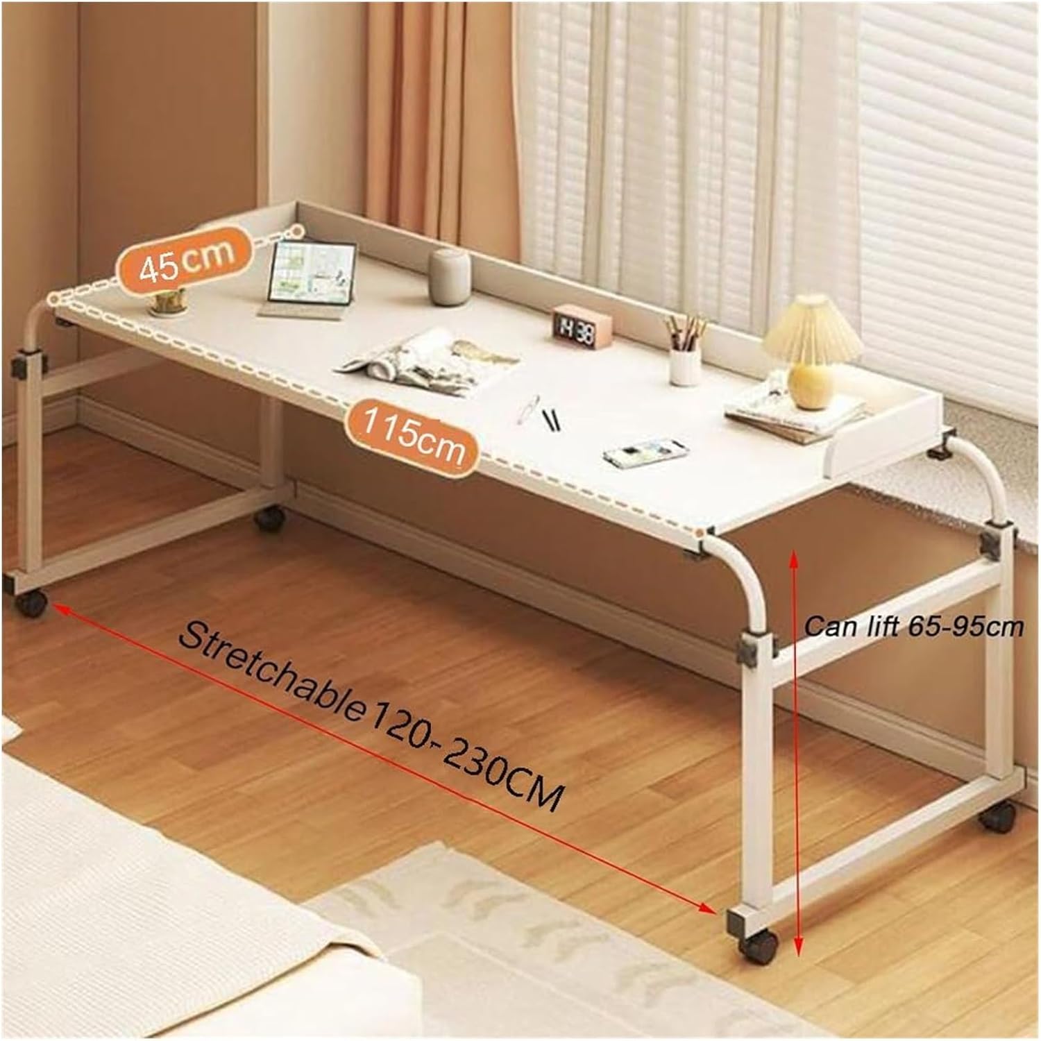 Potenzmittel & Standfestigkeit – KEuLen Überbetttisch mit Rollen, Mobiler Betttisch, Höhenverstellbar mit Rädern Tablett Schreibtisch Rollbarer medizinischer Tisch Überbett Nachttisch mit Rollen(White) – Bild 2