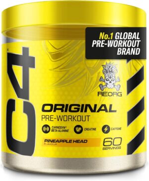 Ausdauer & Energie – C4 Original Pre Workout Pulver, Ananas Kopf, 60 Portionen | Zuckerfreies Pre Workout Energiegetränkepulver mit 150mg Koffein, 1500mg Kreatin Monohydrat, 1600mg Beta Alanin