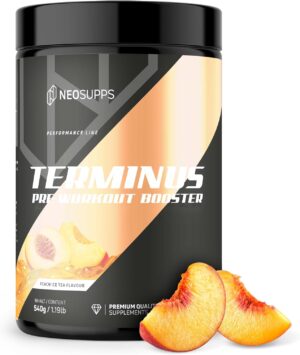 Ausdauer & Energie – NEOSUPPS Pre Workout Booster Terminus XXL Peach Ice Tea 540 g, Fitness & Gym, Pre Workout Booster Vegan, Pump & Focus, Tested Quality, 8,000 mg L-Citrulline, 20 Servings