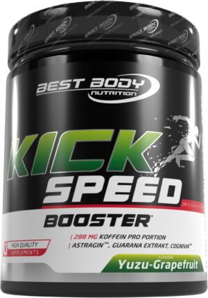 Ausdauer & Energie – Best Body Nutrition Professional Kick Speed Booster - Yuzu Grapefruit - 600g Tin - Pre-Workout Booster - 288mg Caffeine - Vegetarian - GMO Free - Supports Endurance, Concentration