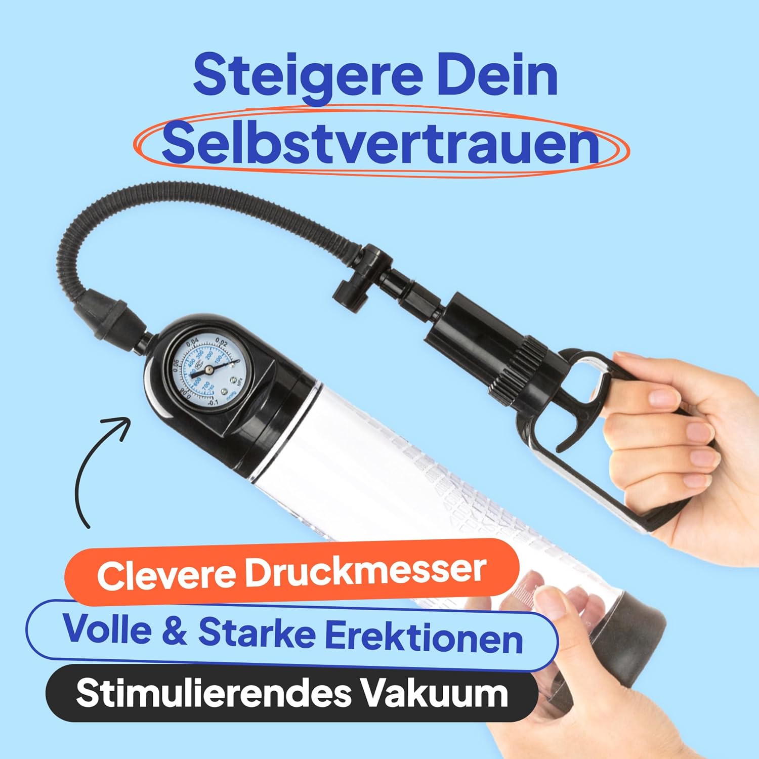 Penisvergrößerung & Pflege – MR.MEMBR Pump with Pressure Gauge - Manual Pump for an Extra Full and Strong Erection - Vacuum Pump for Enlargement - Vacuum Pump for Men - 28 cm - Clear – Bild 2