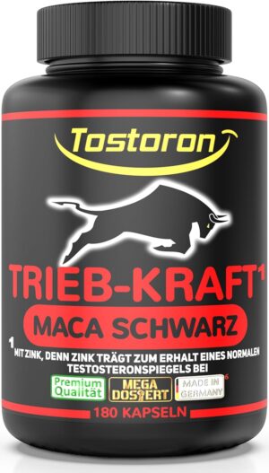 Potenzmittel & Standfestigkeit – Driving power¹ maca black high dose ¹ zinc contributes to the maintenance of normal testosterone levels - 180 capsules + L-arginine, L-citrulline, cordyceps, pine bark extract, ginseng, 1 can, 1 x