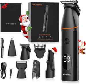 Penisvergrößerung & Pflege – Men's Intimate Razor, Body Razor, 4-in-1 Beard Trimmer with Nose Hair Trimmer, Rechargeable Electric Shaver for Body, Intimate Area, Beard, Back, Testicles and Pubic (Black)