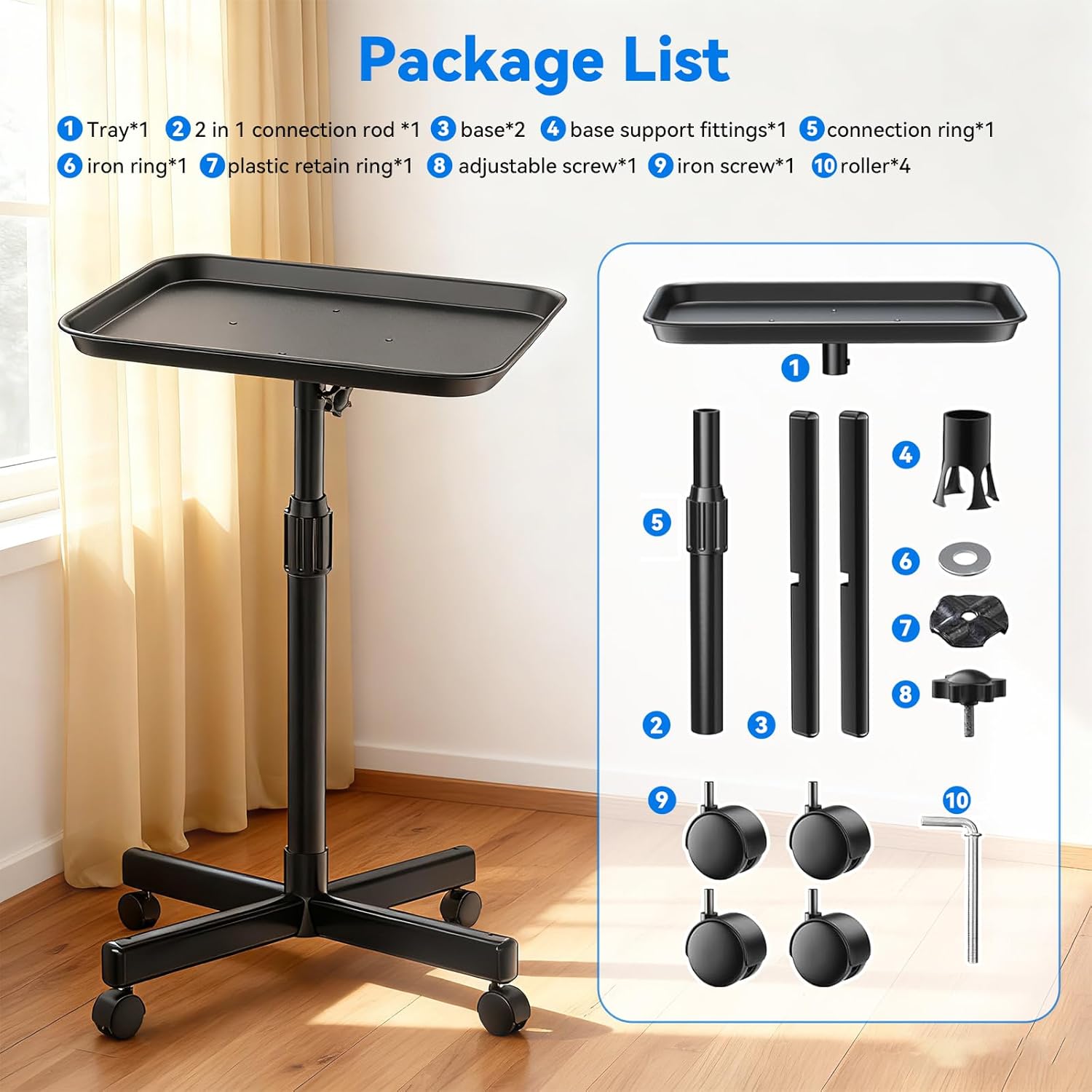 Potenzmittel & Standfestigkeit – Salon Tray on Wheels, High Quality Aluminum Tattoo Tray with Adjustable Height, Hairdressing Trolley, Suitable for Clinic, Spa, Dentist – Bild 5