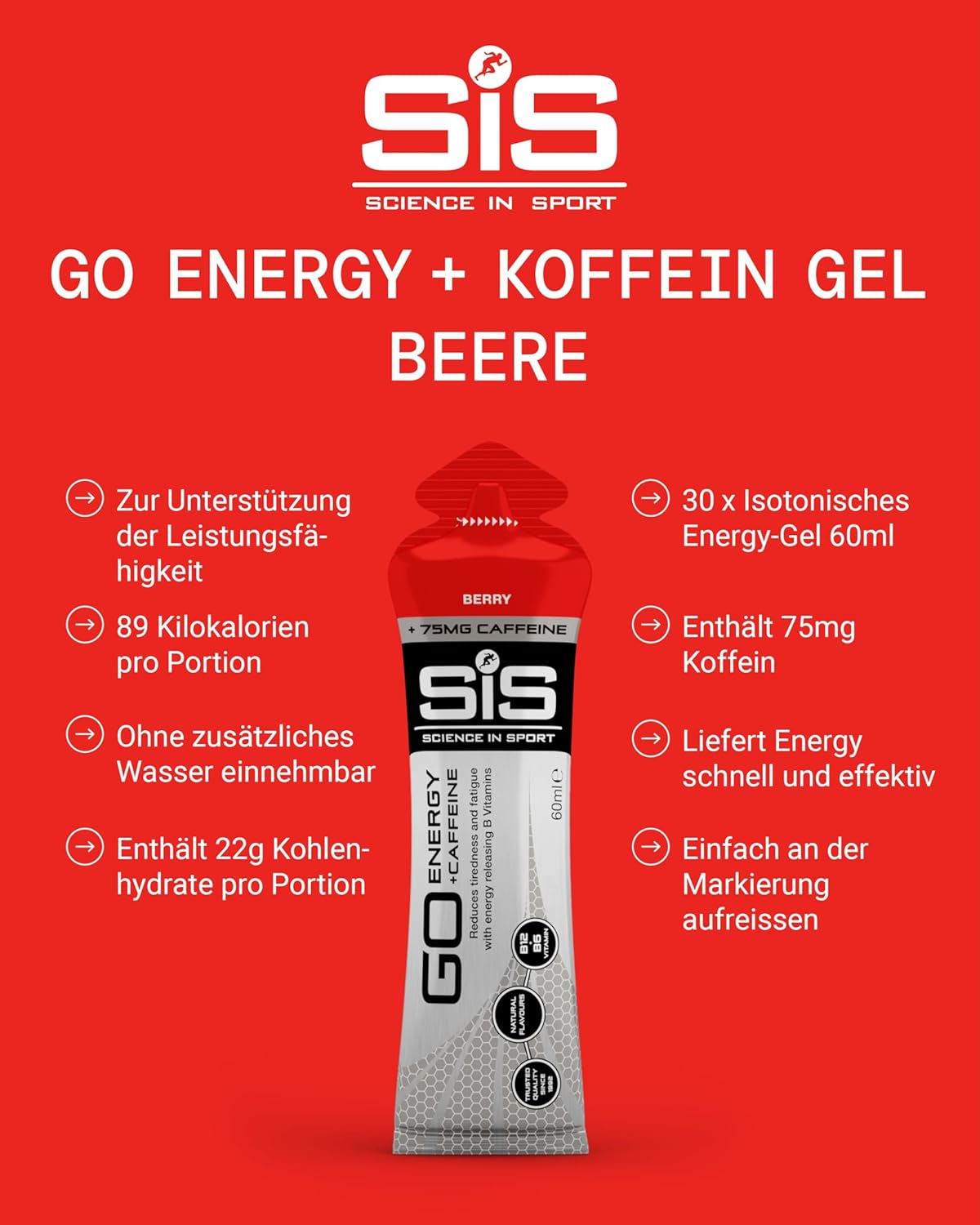 Ausdauer & Energie – Science in Sport Go Isotonic Energy Gel with Caffeine, Berry, 60 ml, Pack of 30 – Bild 2