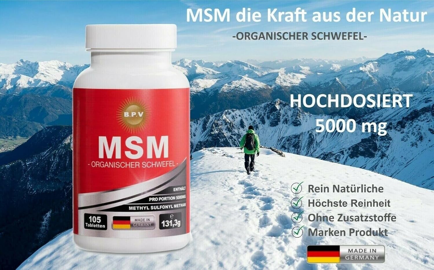 Potenzmittel & Standfestigkeit – BPV - MSM 2 x 105 Tablets - Organic Sulphur - High Dose 5000 mg Daily Dose – Bild 2