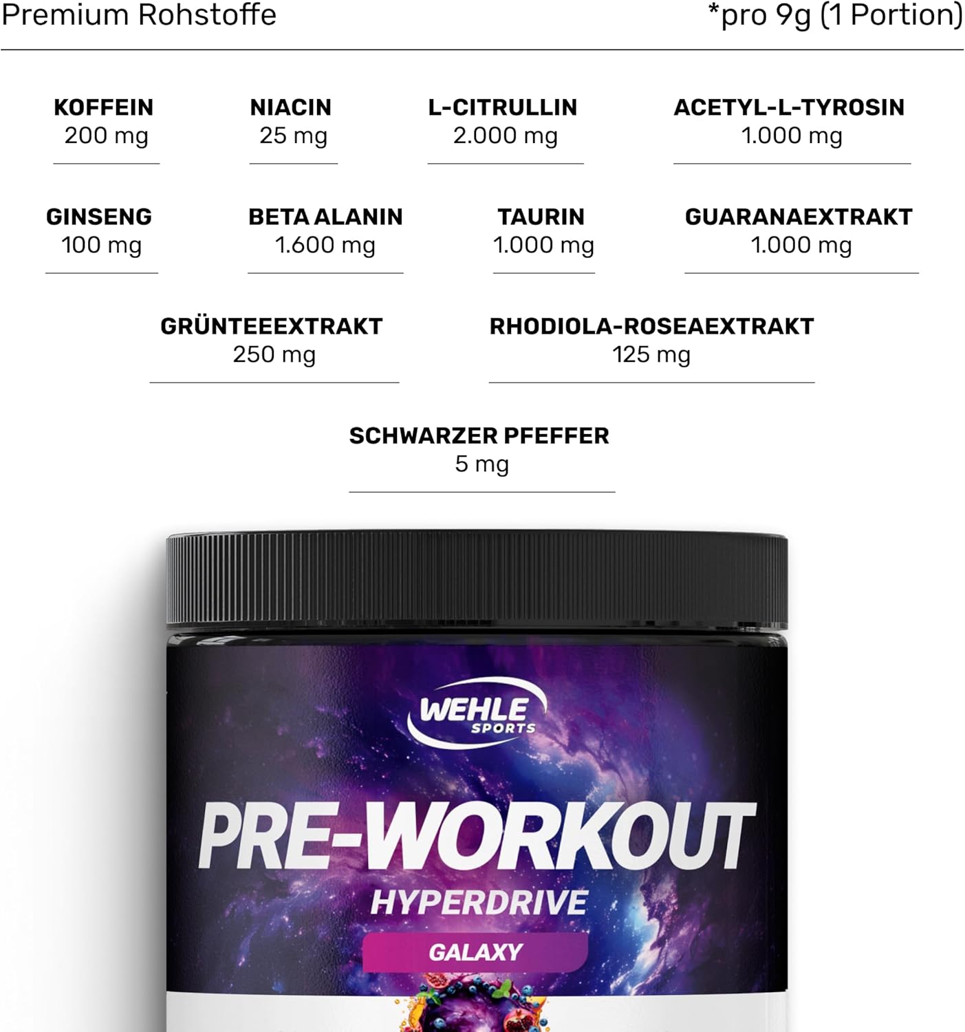 Ausdauer & Energie – Wehle Preworkout (40 Servings) Hyperdrive Galaxy Incredibly Delicious with Citrulline, Beta Alanine, Taurine, Caffeine, Guarana - High Dose - 360 g - Packaging May Vary – Bild 2