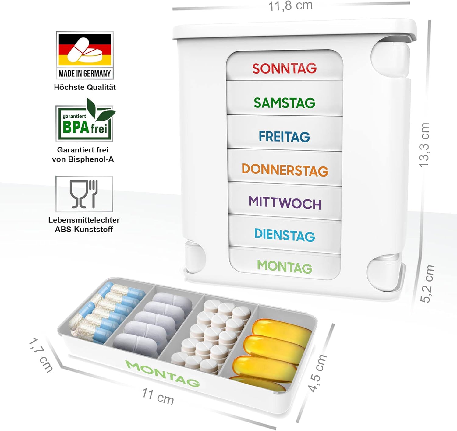Potenzmittel & Standfestigkeit – Pill Box 7 Days with 4 Compartments Each Tablet Box Pill Tower Pill Dispenser Medicine Box for Storage of Tablets (Pack of 10) – Bild 6
