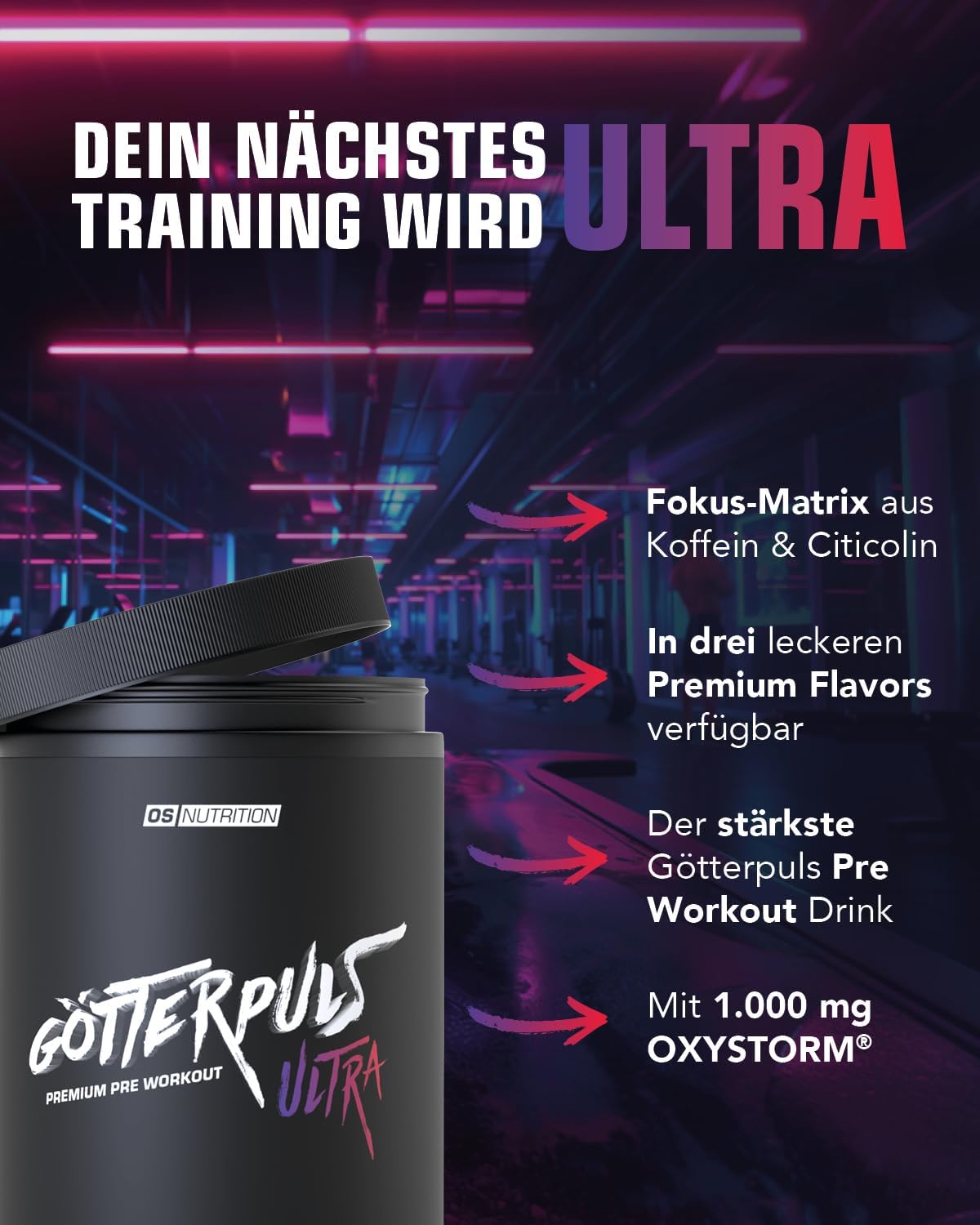 Ausdauer & Energie – OS NUTRITION Götterpuls Ultra Pre Workout Booster, Powder (480 g, Red Edition) – Bild 3