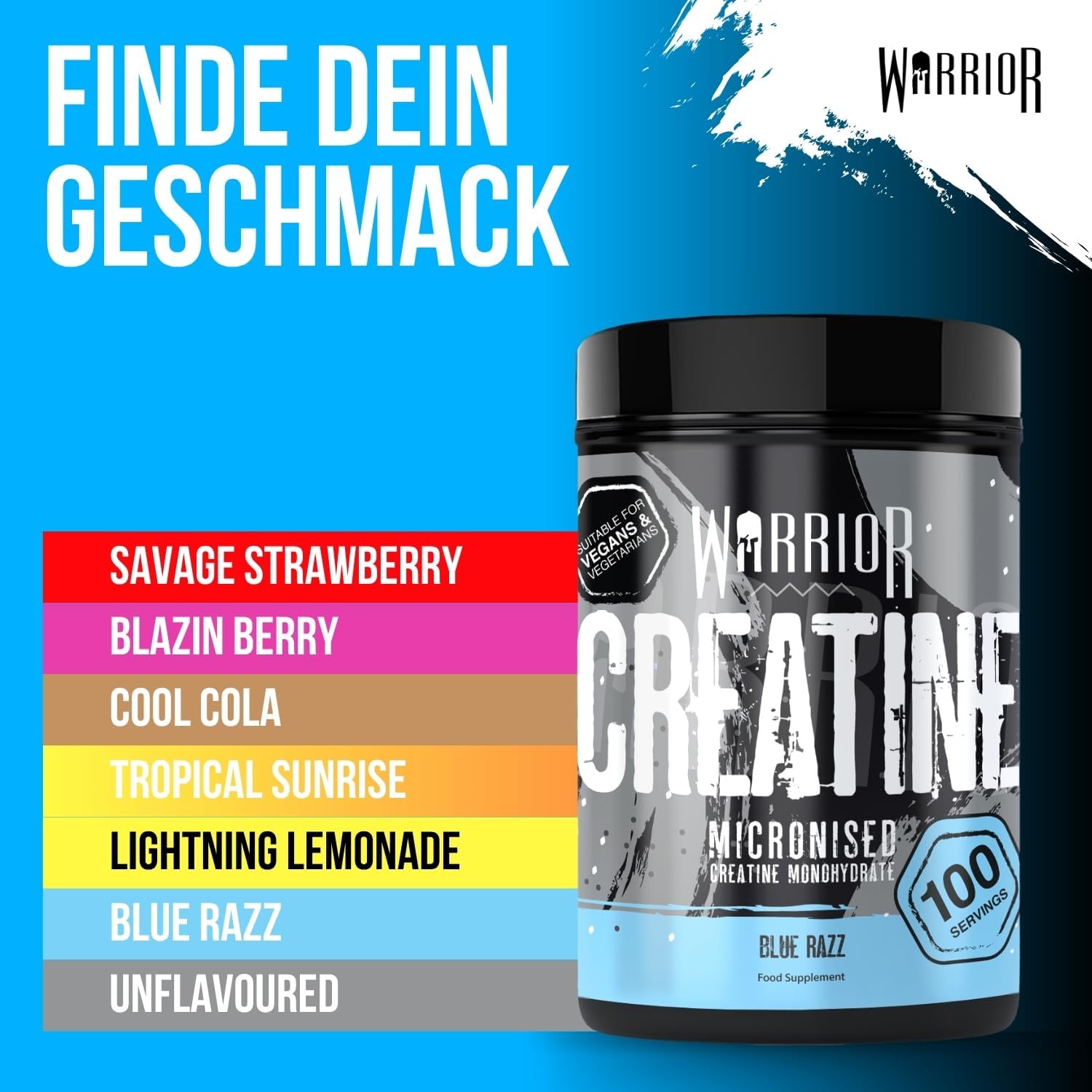 Ausdauer & Energie – Warrior Creatine Monohydrate Powder 500g (Blue Raspberry) - Micronised - Proven to Improve Physical Performance and Regeneration (as Tablets, No Gummies) - 5g Per Serving – Bild 8