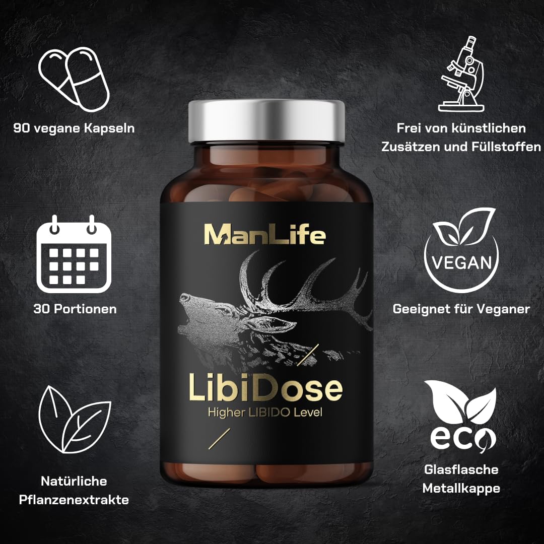 Penisvergrößerung & Pflege – Libido Booster - Maca, Tribulus terrestrisn, Muira puama, Rhodiola rosea - Capsules for Men to Increase Libido, Sensations, Desire, Passion | ManLife LibiDose 90 Vegan Capsules – Bild 2