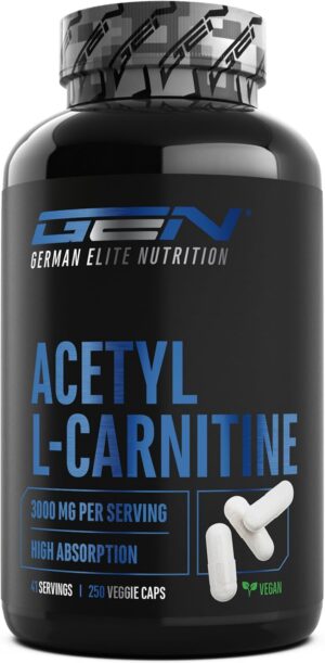 Ausdauer & Energie – Acetyl L-Carnitine 3000-250 Tablets 3000 mg per Daily Dose - Extra Strong - 100% Acetyl L-Carnitine -Strongest L-Carnitine Form - Vegan - Premium Quality German Elite Nutrition