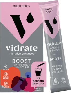 Ausdauer & Energie – ViDrate Electrolyte Powder without Sugar - Boost Mixed Berry Flavoured Electrolyte Drink with Vitamins & Natural Ingredients for Adults - Pack of 8 Hydration Powder Bags