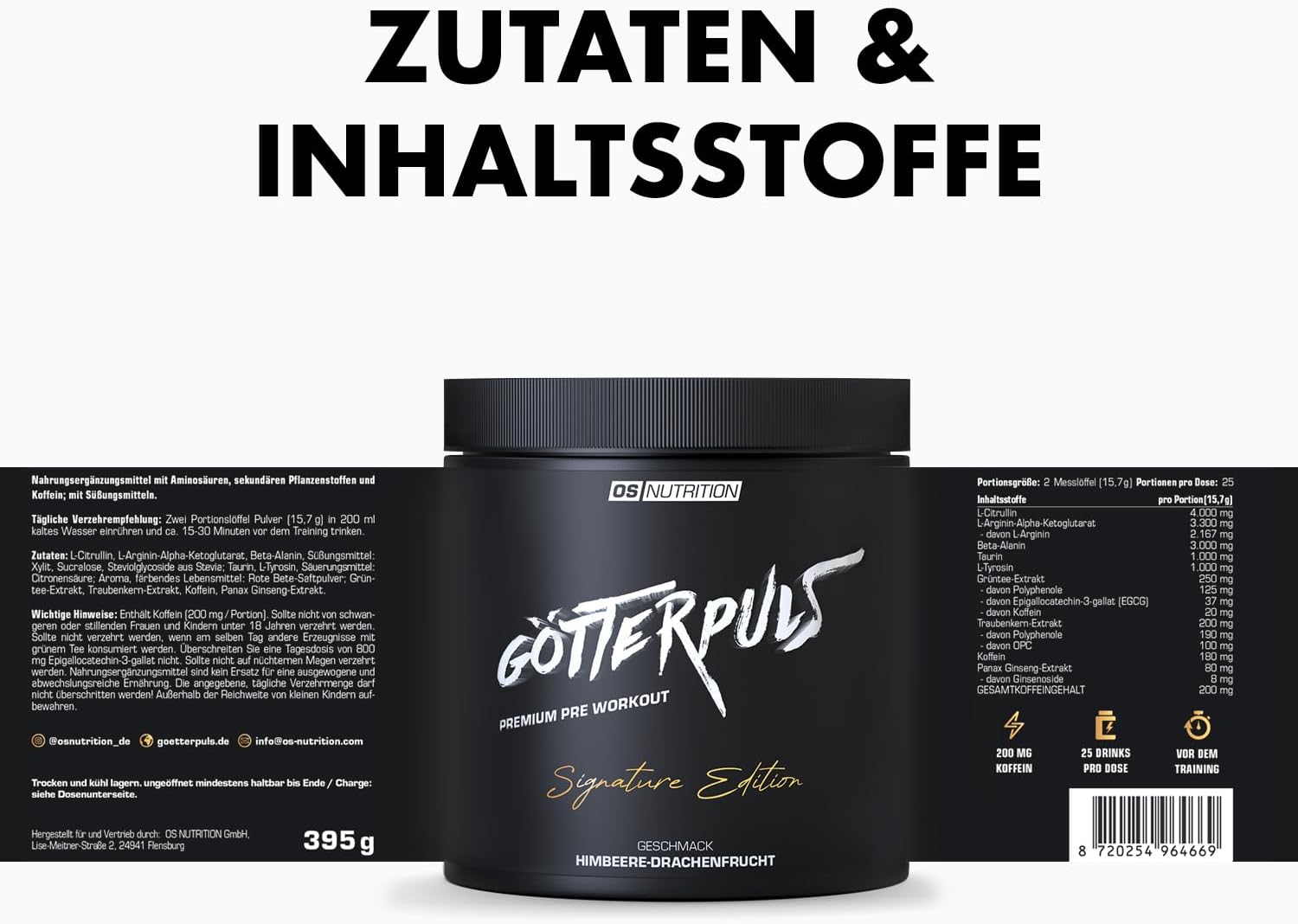 Ausdauer & Energie – OS NUTRITION Götterpuls Premium Pre Workout Booster Signature Edition 395 g (Raspberry Dragon Fruit) – Bild 7