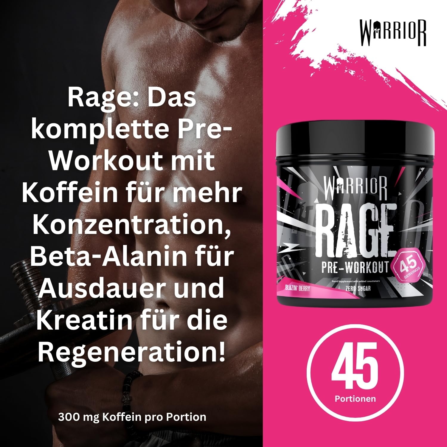 Ausdauer & Energie – Warrior RAGE Pre Workout Powder, Blazin' Berry, 392g (45 Servings) – Bild 6