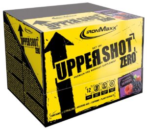 Ausdauer & Energie – IronMaxx Upper Shot Zero Wildberries 12 x 60 ml Pre-Workout Shot with L-Arginine, L-Citrulline Malate, Taurine and Caffeine Sugar Free and in Many Flavours