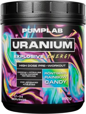Ausdauer & Energie – Uranium Hardcore Pre-Workout with High Caffeine Content, L-Citrulline, Beta-Alanine & Nootropics, 550g PWO for Energy, Pump & Focus