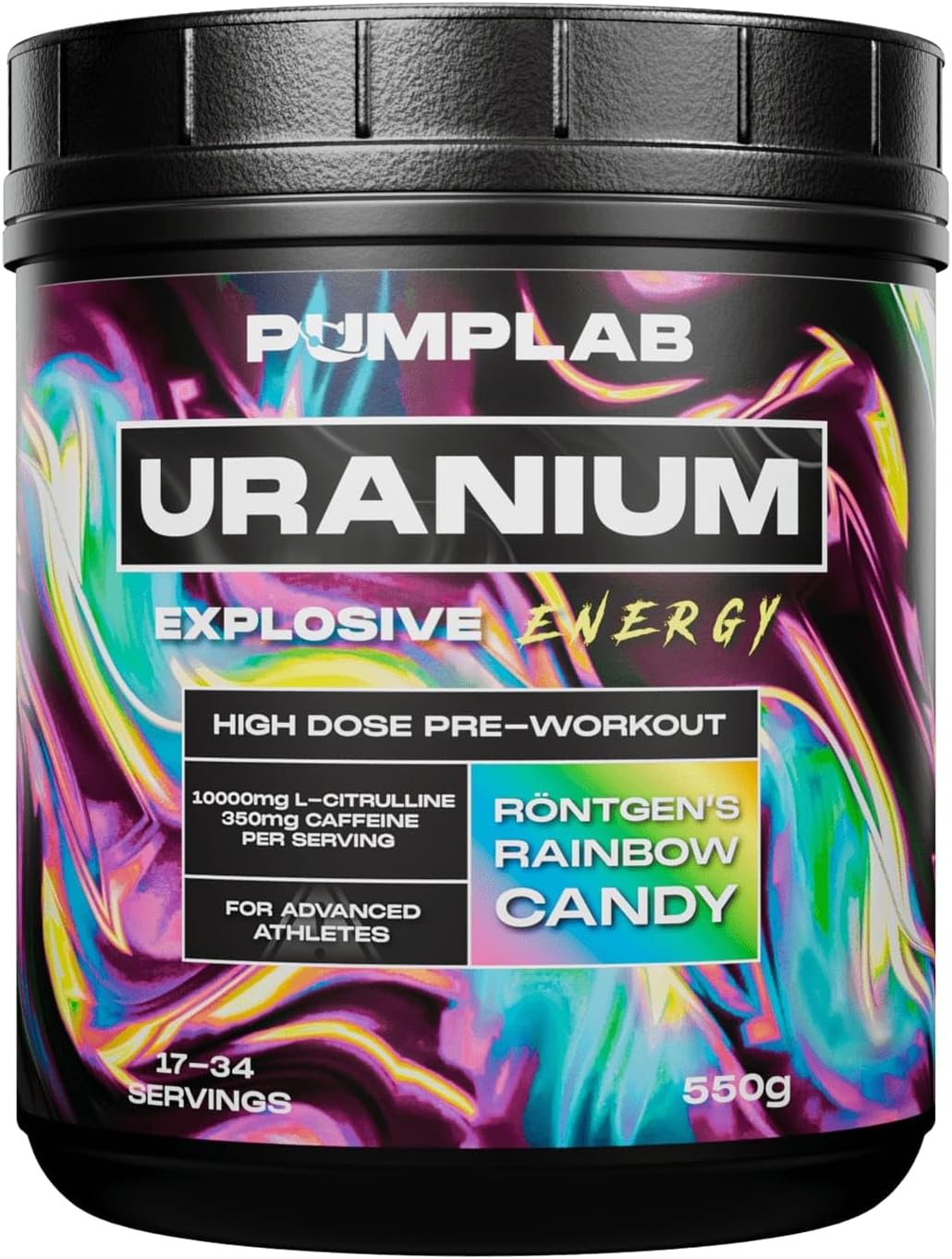 Ausdauer & Energie – Uranium Hardcore Pre-Workout with High Caffeine Content, L-Citrulline, Beta-Alanine & Nootropics, 550g PWO for Energy, Pump & Focus