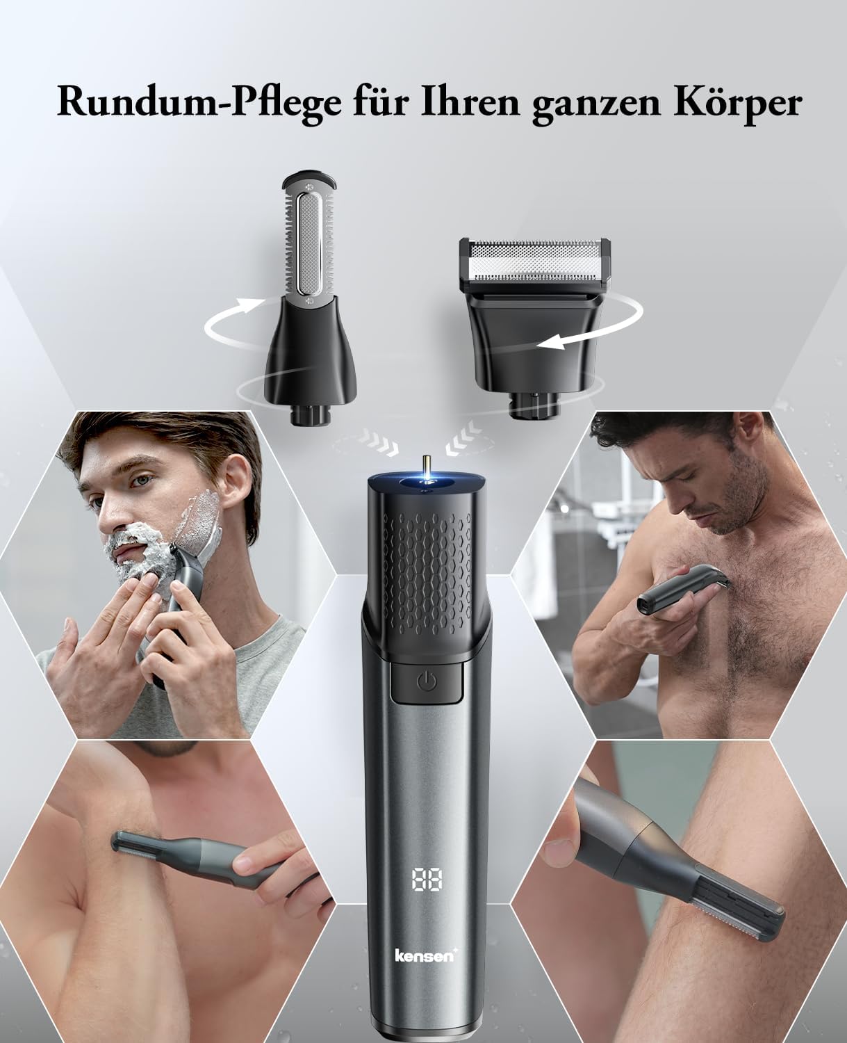 Penisvergrößerung & Pflege – kensen Men's Intimate Shaver, 2-in-1 Razor, Men's Intimate Area, Waterproof Body Shaver, Men's Type C Bodygroom, Men's Wet Dry Intimate Razor, Legs, Chest, Armpit Groin, Attachment Combs – Bild 4