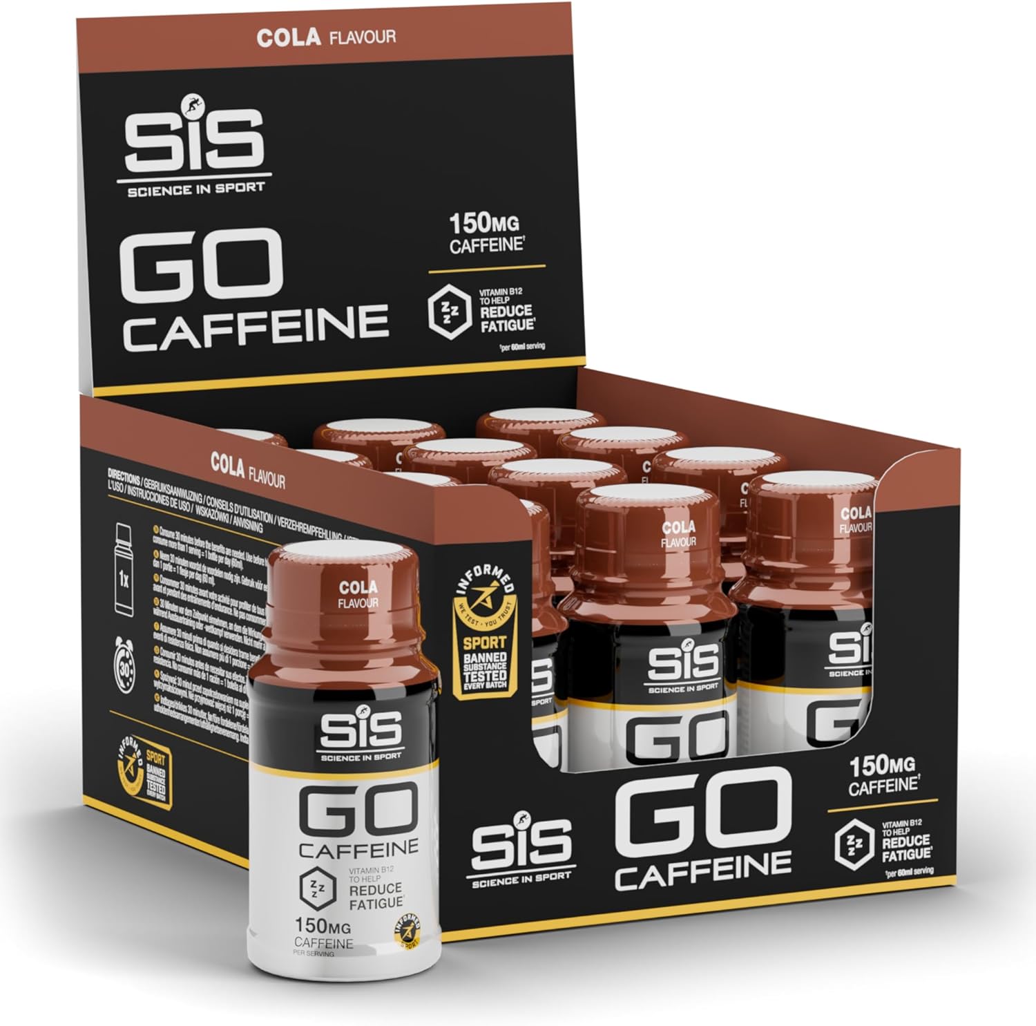 Ausdauer & Energie – Science in Sport GO Caffeine 12 x 60 ml Cola Caffeine Shots with 150 mg Caffeine per Shot, Pre Workout Booster with Valuable Vitamin B2, Vitamin B12 and Magnesium